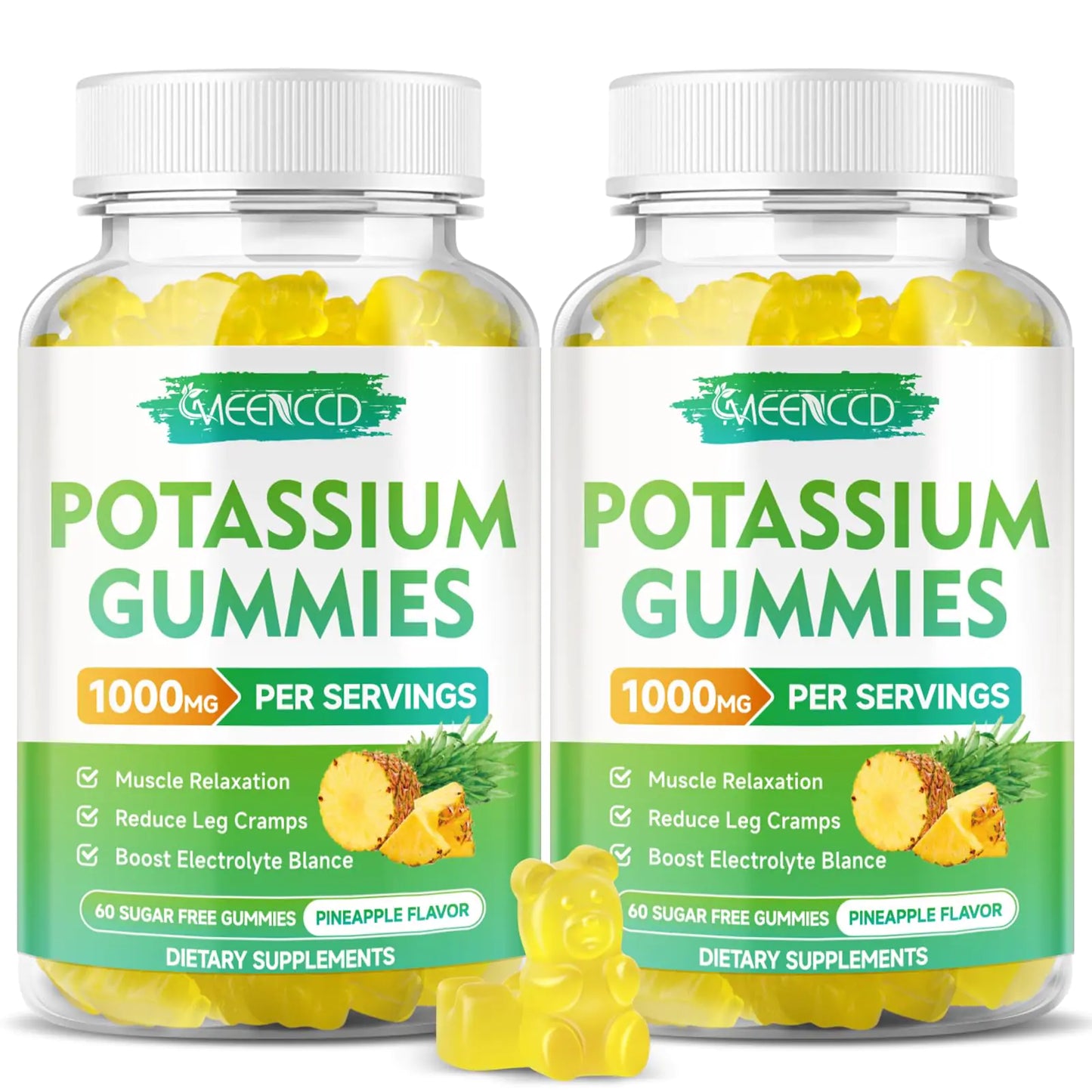 Potassium Citrate Gummies 1000mg High Potency Potassium Supplement Gummies for Adults Women & Men Potassium Gummies Support Leg Cramps & Muscle Health Sugar-Free Pineapple Flavor 120 Count