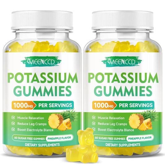 Potassium Citrate Gummies 1000mg High Potency Potassium Supplement Gummies for Adults Women & Men Potassium Gummies Support Leg Cramps & Muscle Health Sugar-Free Pineapple Flavor 120 Count