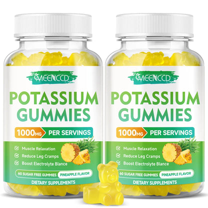 Potassium Citrate Gummies 1000mg High Potency Potassium Supplement Gummies for Adults Women & Men Potassium Gummies Support Leg Cramps & Muscle Health Sugar-Free Pineapple Flavor 120 Count