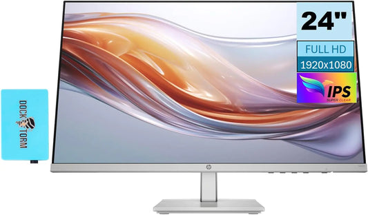 HP Series 5 524sh Monitor (Replaces M24h) 24" FHD IPS 300 Nits Display w/Docztorm USB Port Expander 1x HDMI 1x VGA Flicker-Free -5 to +25 Degrees Adjustable Tilt Black/Silver 2024