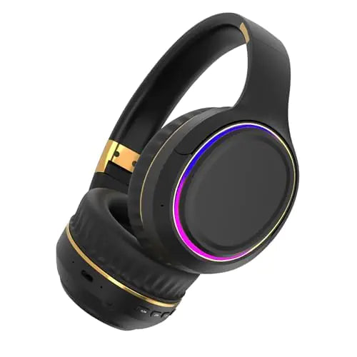 YPENSLZX Bluetooth Headphones with RGB Lights Foldable Wireless Over-Ear Headphones with Hidden Mic for Cell Phone PC Laptop Suitable for Music School Workouts and Gaming (Black)