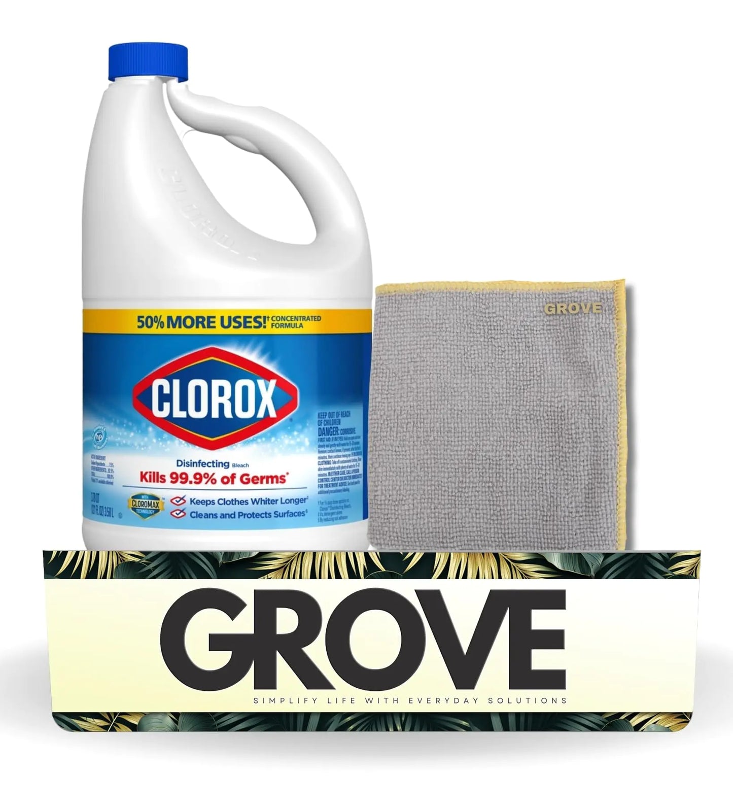 Clorox Disinfecting Bleach 121 oz Bundle with Microfiber Cloth - Bleach Liquid for Laundry Stain Removal and Whitening - Household Bleach - Bleach Detergent - (2 Items)