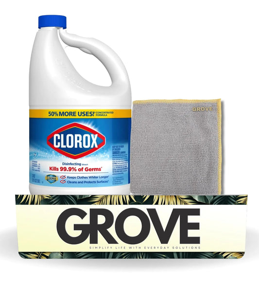Clorox Disinfecting Bleach 121 oz Bundle with Microfiber Cloth - Bleach Liquid for Laundry Stain Removal and Whitening - Household Bleach - Bleach Detergent - (2 Items)