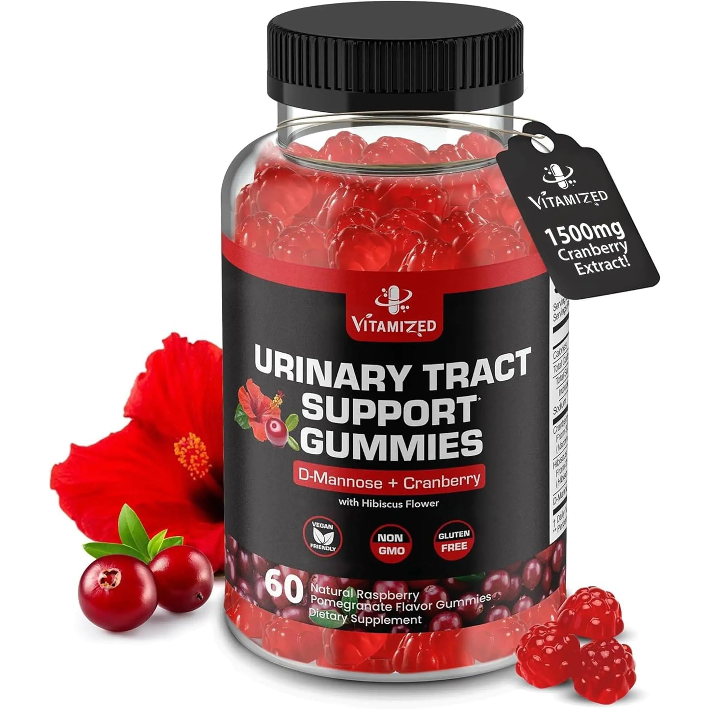 Potent Cranberry Gummies 1500mg with D Mannose Urinary Tract Health for Women
