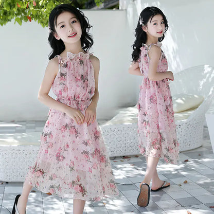 Girls' Bohemian Summer Dress - Floral Beach Maxi Dress